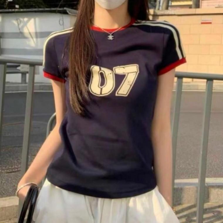 여성 3컬러 키치한 Y2K 여름 프린팅 크롭 반팔티