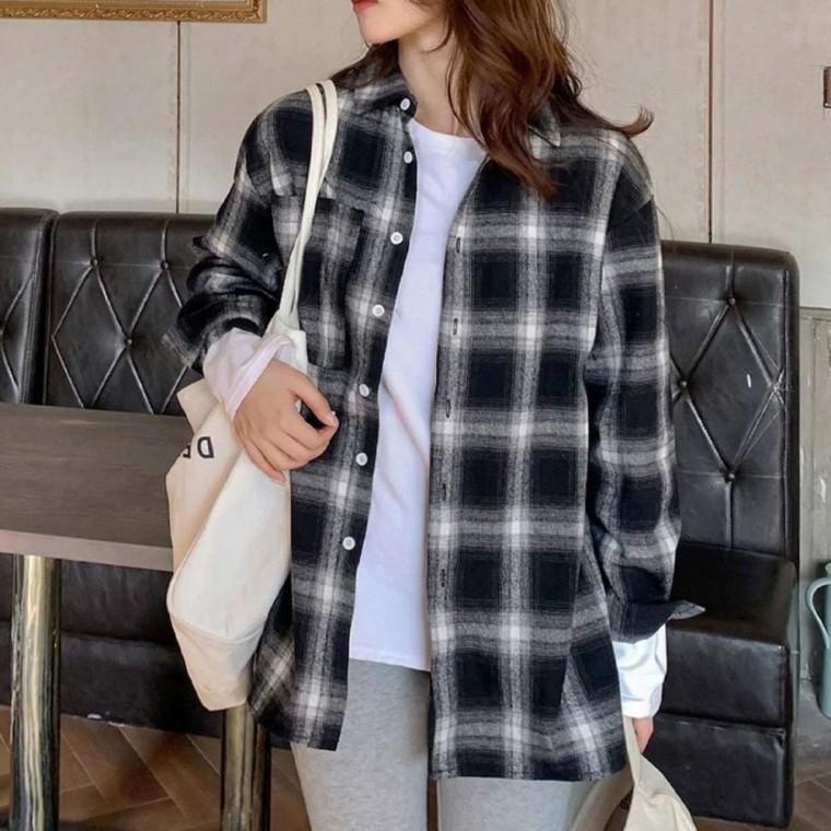 남녀공용 단정한 3컬러 넉넉라인 롱소매 커플 체크셔츠 체크남방