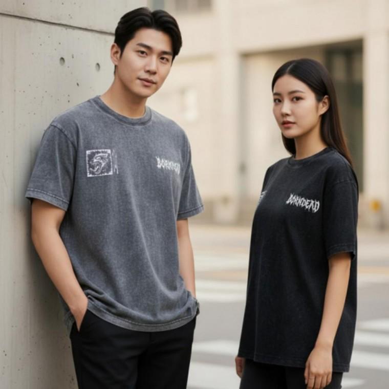 남녀공용 3컬러 울프 빈티지 워싱 여름 반팔티
