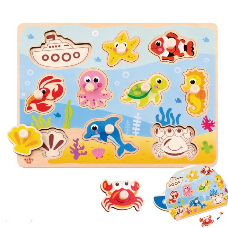 해양꼭지퍼즐 16pcs PUZZLE 해양생물퍼즐 목재퍼즐