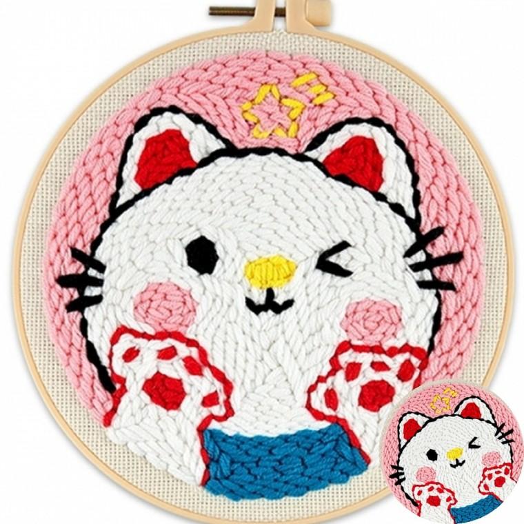 자수고양이 액자받침대 펀치니들액자 펀치니들자수 고양이자수
