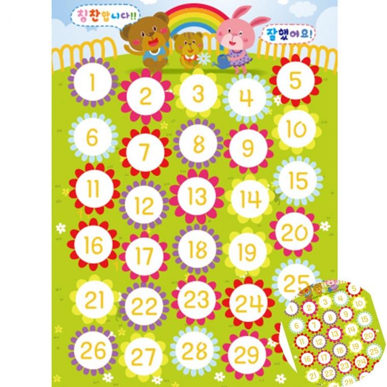 칭찬스탬프판 꽃 5개묶음 숫자번호판 칭찬판 참잘했어요스티커