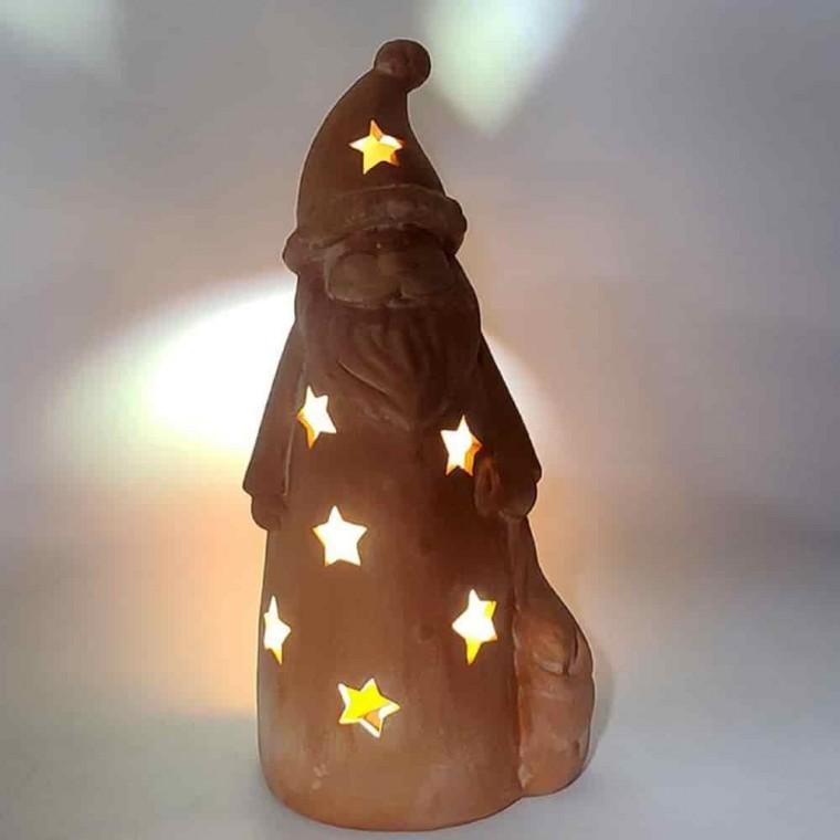 크리스마스피규어 산타인형 크리스마스장식 토분 산타클로스 조명 난로 34cm