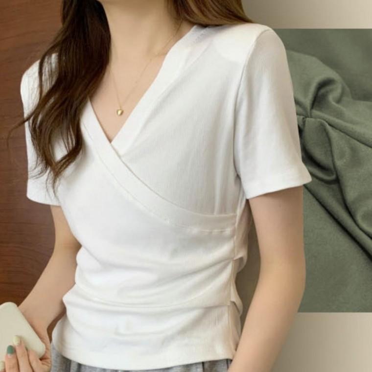 1+1 브이넥티 랩티셔츠 여성반팔티셔츠