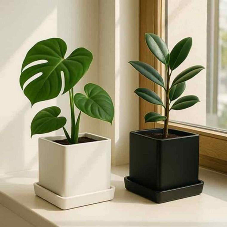 금전수화분 돈나무화분 꽃화분 도자기화분 사각 받침세트 15x15