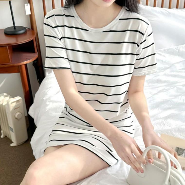 스트라이프미니원피스 여친룩 반팔드레스