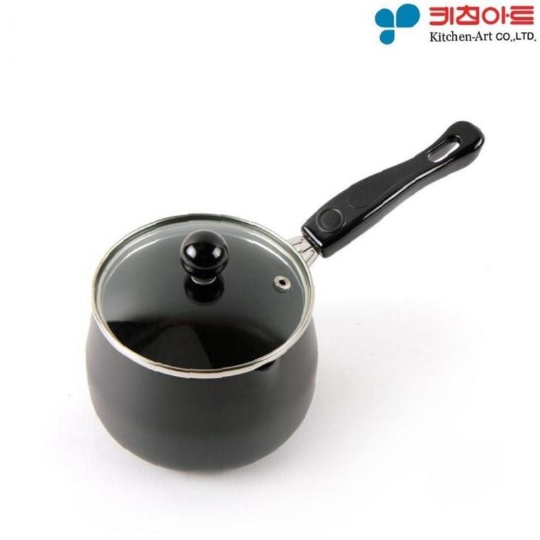 키친아트 정갈한 블랙 경질냄비 밀크팬 14cm 이유식 법랑