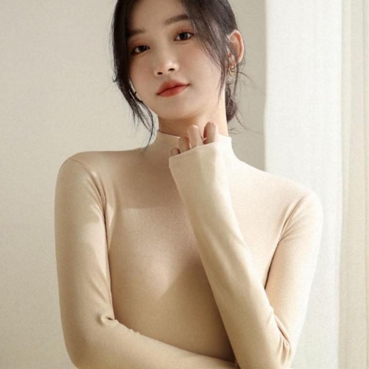 여성 기모 목티 무지 스판 이너 반목 폴라 티셔츠 여성반목티 이너티셔츠