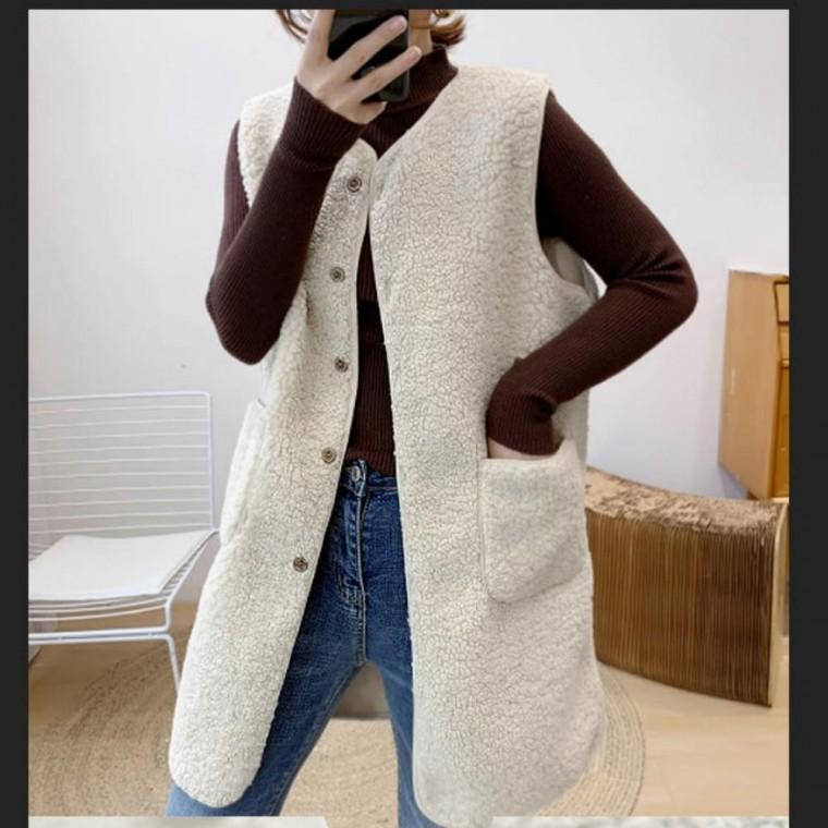 양털 후리스 조끼 여자 뽀글이 보온 누빔 롱 베스트 롱조끼 뽀글이베스트
