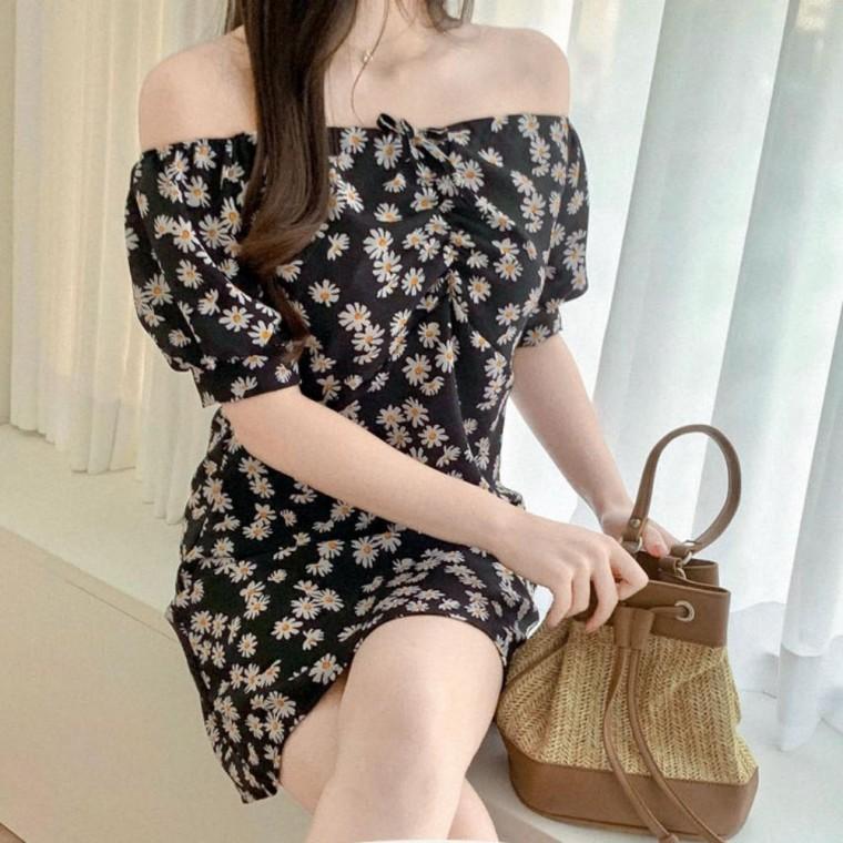 여름 휴양지 원피스 쉬폰 셔링 꽃무늬 미니 드레스 쉬폰원피스 리조트룩