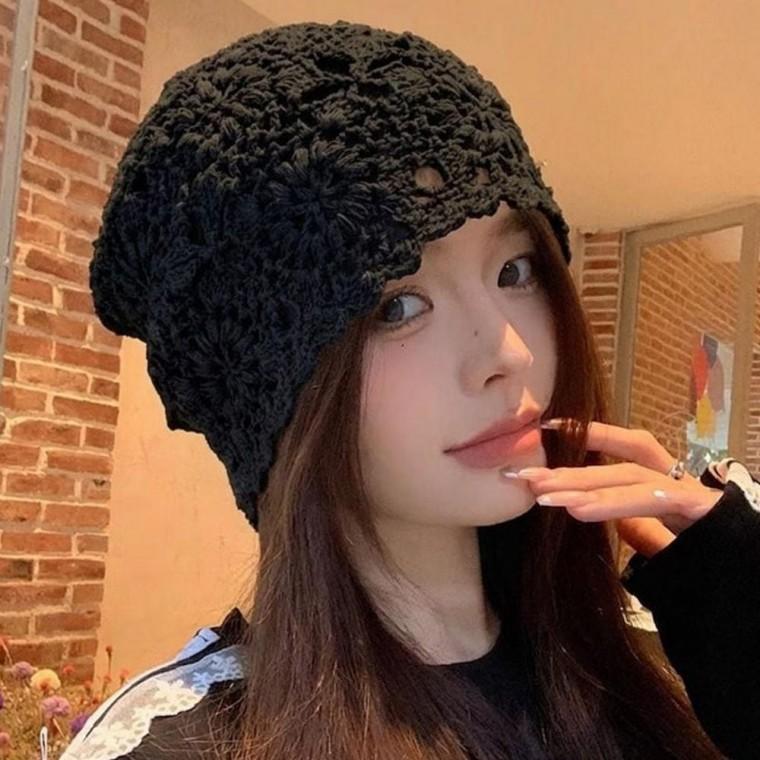 2컬러 가벼운 플라워 짜임 뜨개비니 힙한 환우비니 봄 여름