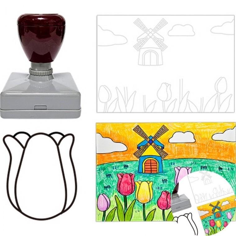 튤립 도장그림 도안포함 스탬프만들기 만년스탬프 명판고무인