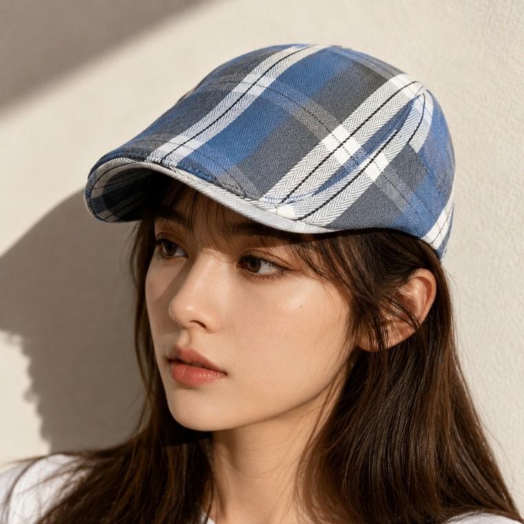 플랫 캡 여름 컬러 무늬 남성 화가 베레모 격자 모자