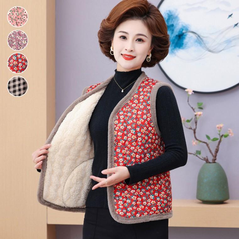 중년여성 할머니선물 안감융털 꽃무늬조끼 보온조끼