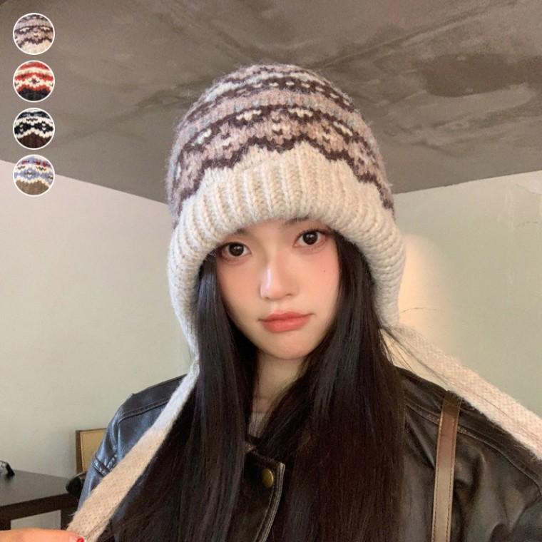 여성 겨울 벙거지 귀욤 패션모자 니트 끈모자 털모자