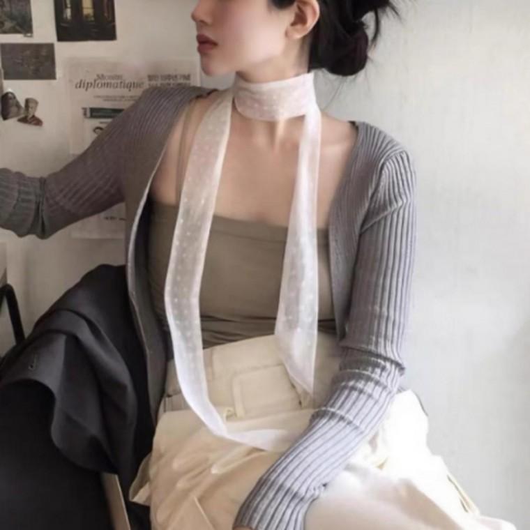 도트 레이스 시어 롱 타이 스카프