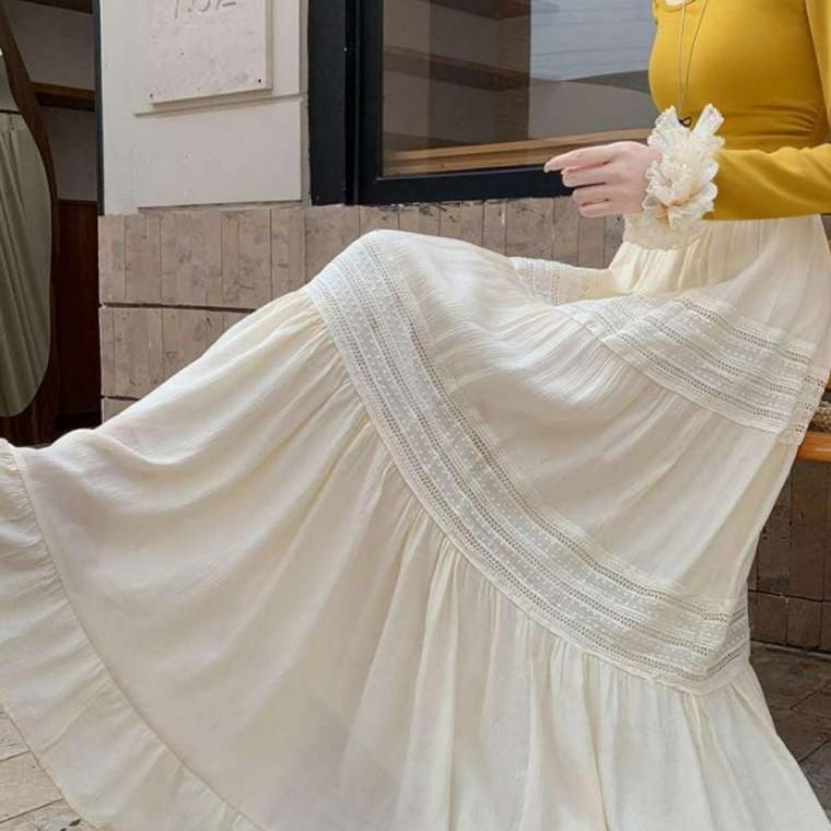 여성 레이스 캉캉 플레어 롱스커트