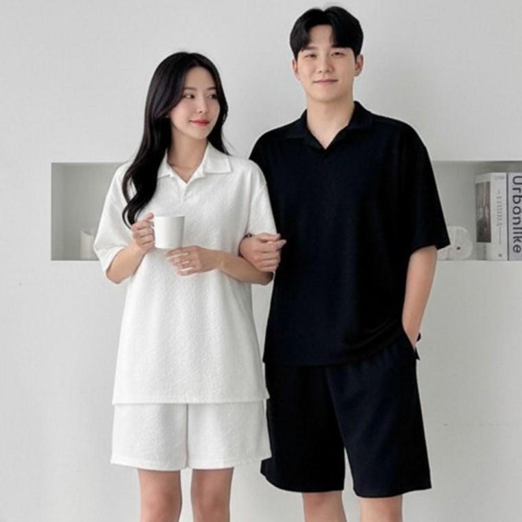 남녀공용 엠보 카라넥 상하세트