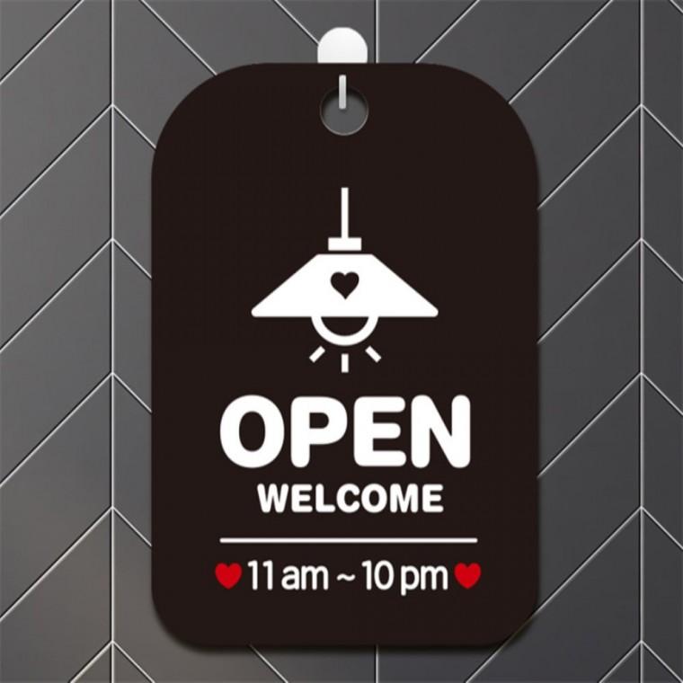 OPEN WELCOME 11am-10pm 사각안내판 알림판 블랙 도어사인 출입문패 현판