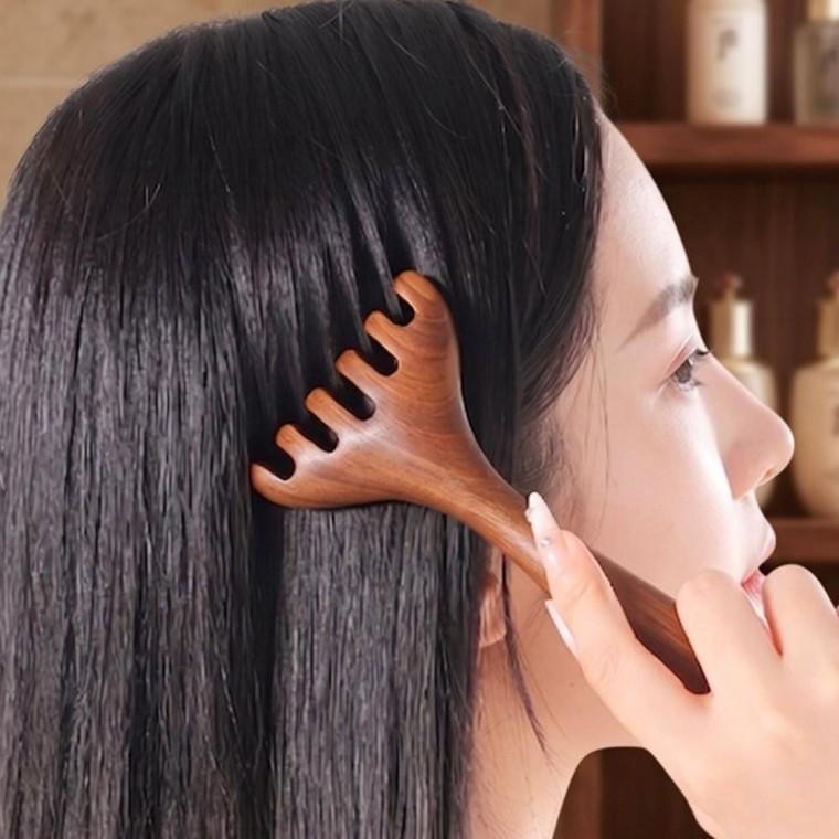 원목 괄사기 나무 마사지 빗 지압 두피 머리 괄사빗 우드 헤어 마사지빗