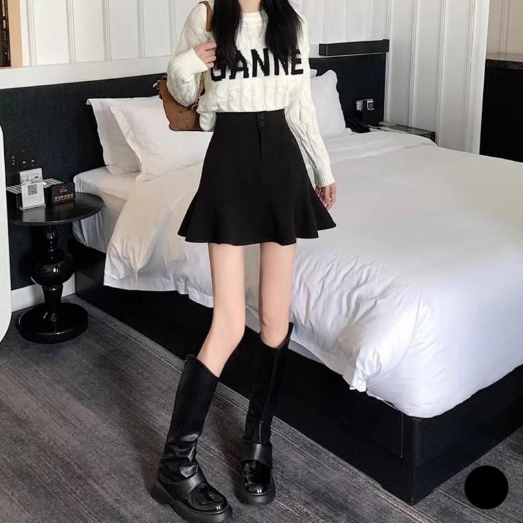 투단추 물결라인 속바지 스커트 URD338 모직 스커트 울 치마 플스커트 바지 플 미니 플레어 미디 여성 부드