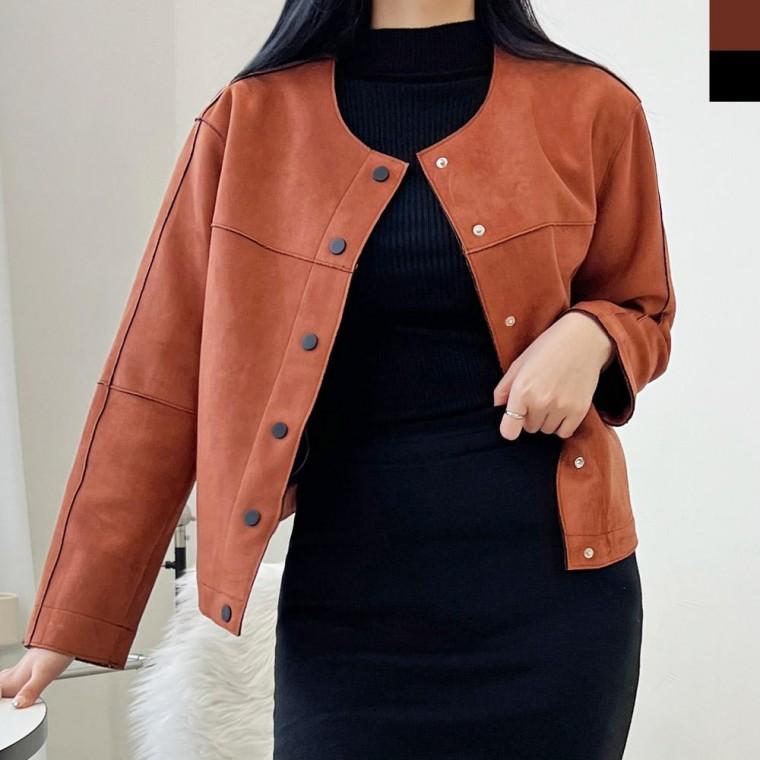 KYI S22 여자스웨이드라이더노카라자켓 자켓 자켓 여성 여성 노카라 울 차이나 코트 코트 레디핏 하이넥 패