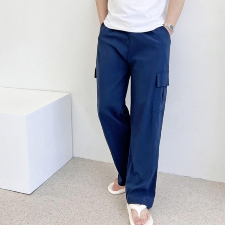 남자 데일리 아이스쿨재질 카고 와이드 밴딩 팬츠