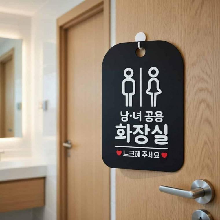 남녀공용 화장실 노크 안내판 화장실로고 화장실싸인