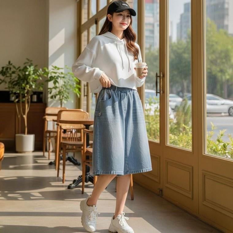 바일라 남녀공용 사이드 스냅 데님 버뮤다