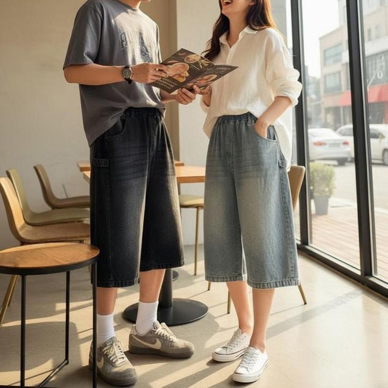 버뮤다 데님 스냅 사이드 남녀공용 바일라