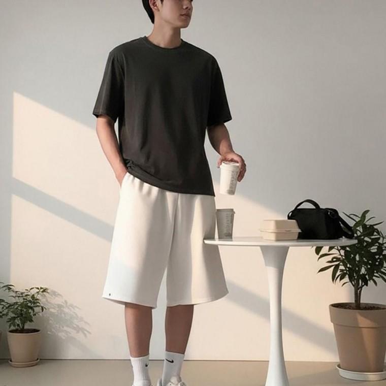바지 남성 여성 유니크 코디 밑단 스냅 디자인 밴딩