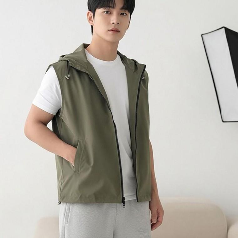 조끼 남성 여성 산뜻한 소재 후드 코디 스트링 아우터