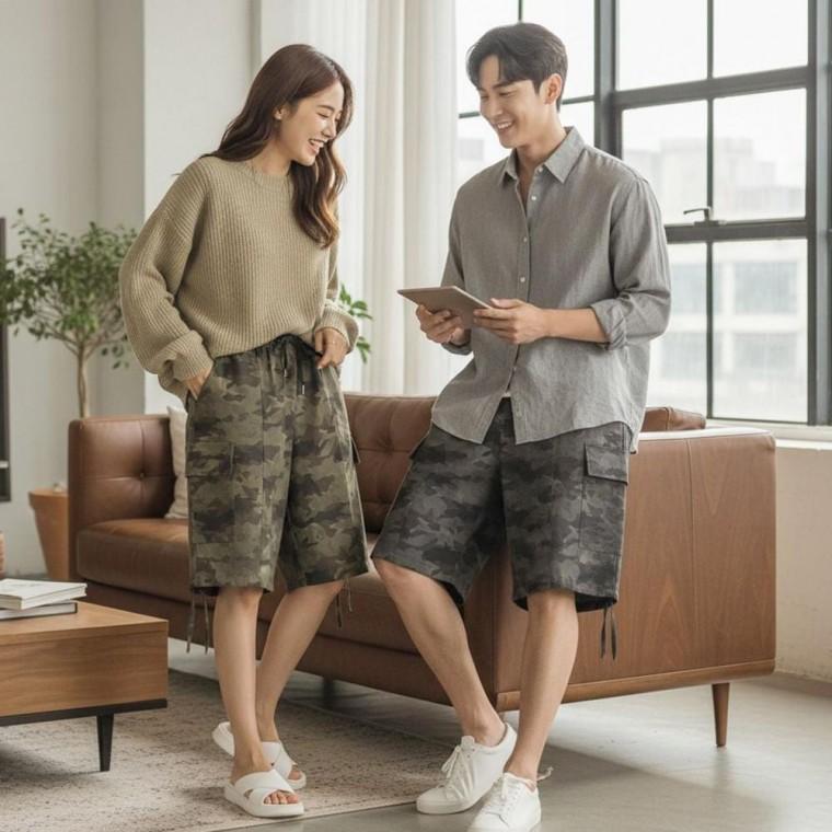 일레인 남녀 댕글링 카고 밀리터리 버뮤다