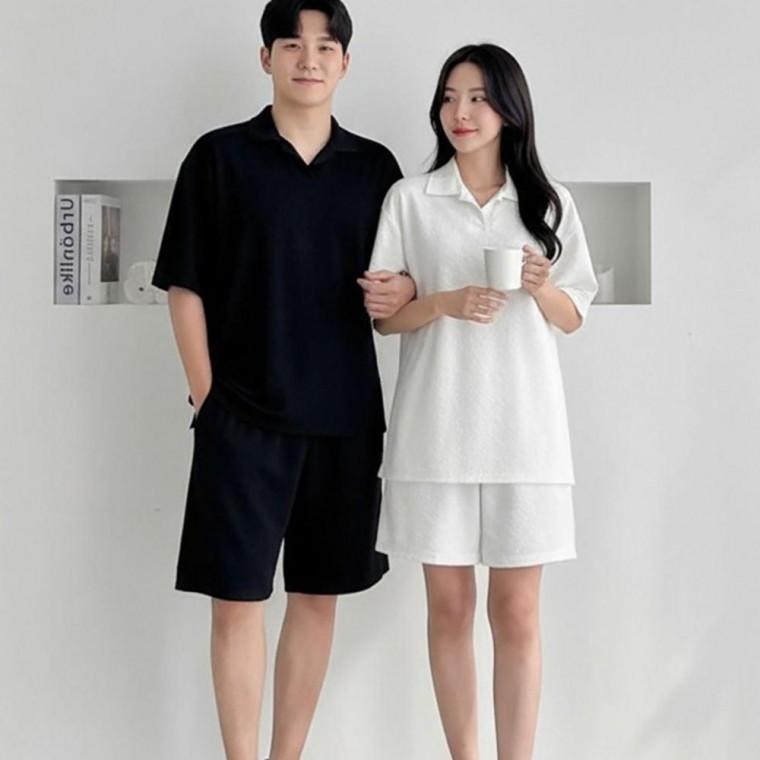 세트 남성 여성 엠보 디테일 카라넥 간편 외출 패션