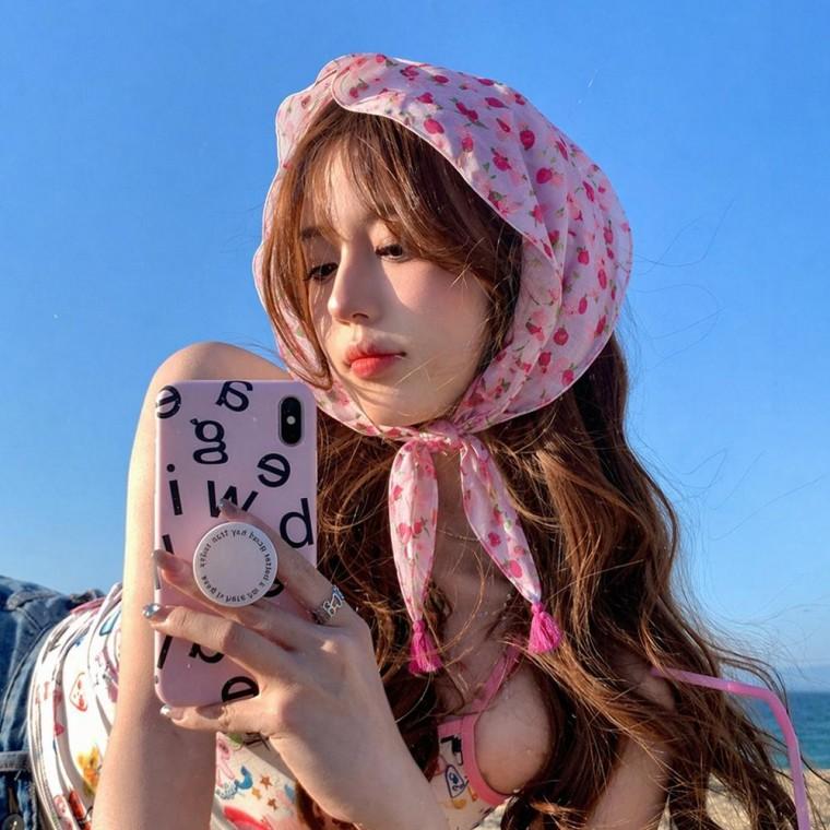 [큰손] 포인트 스카프 여자 헤어커 치프 두건 손수건 태슬 목수건 봄
