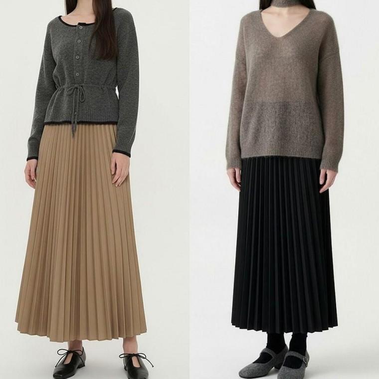 롱 스커트 여성 주름 플 A라인 밴딩