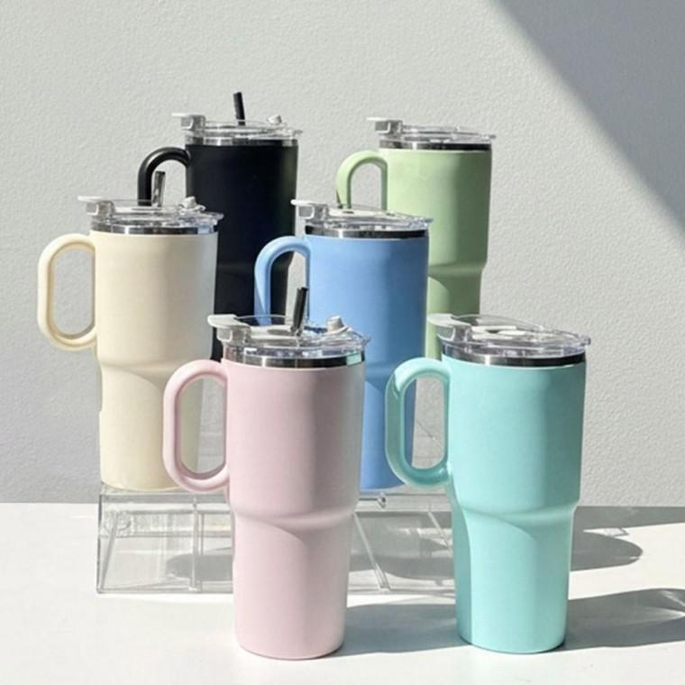 손잡이 스텐 사무실 머그컵 텀블러 빨대포함 600ml