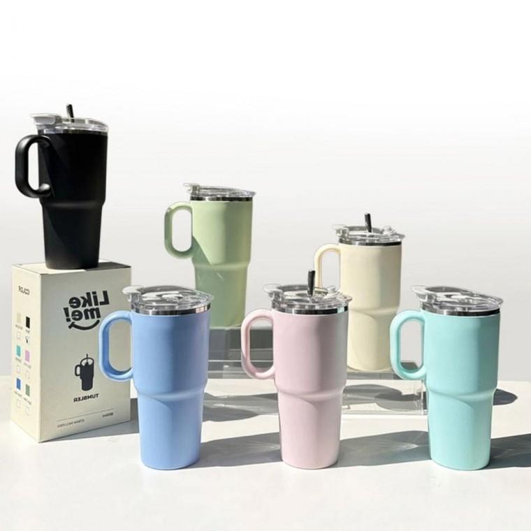 스텐 손잡이 사무실 머그컵 텀블러 빨대포함 600ml