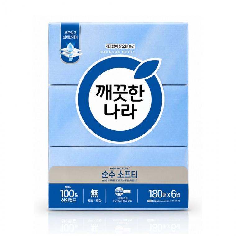 순수소프티 미용티슈 180매x6입 각티슈 곽티슈 미용화장지