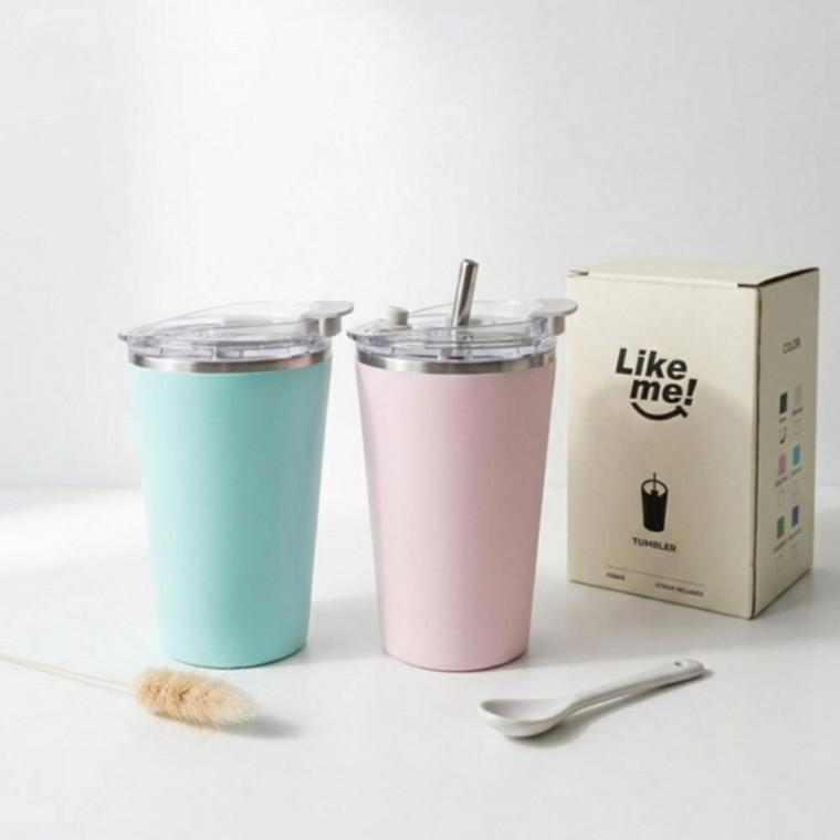 컵 420ml 스텐 사무실 텀블러 빨대포함 스텐머그컵