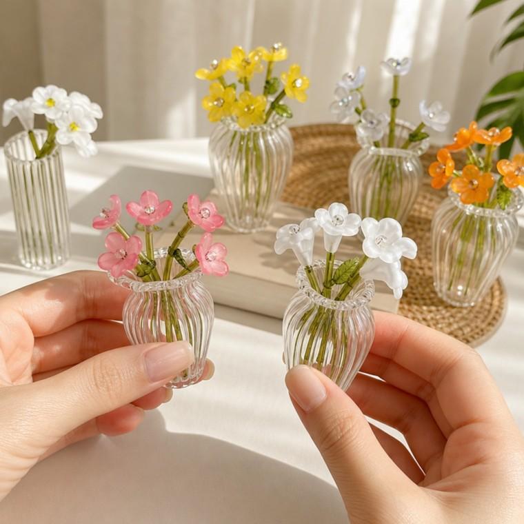 미니 비즈 식물 만들기 세트 DIY 키트 7종 [미니어쳐 화분 화병 꽃 병 꽃다발 납골당 꾸미기 소품 장식]