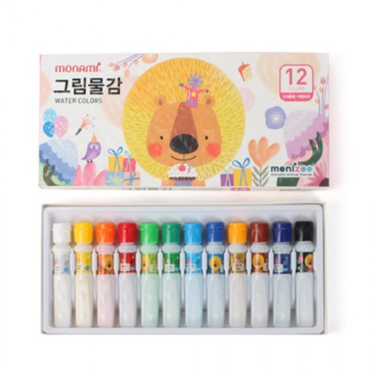 유아 어린이 초등 아동 모나미그림물감 12색 세트 수성물감 수채화물감 5살생일선물