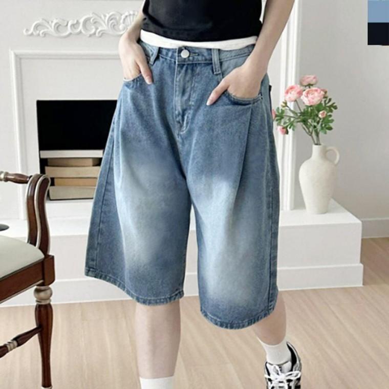 여성 핀턱 데님 하프 팬츠 1P 청반바지 캐주얼 패션