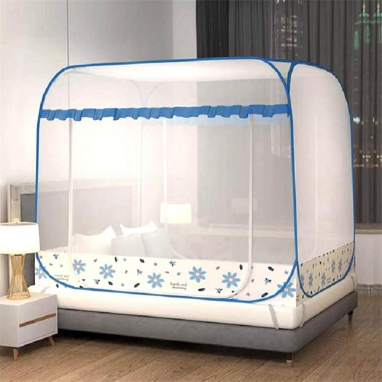 사각 원터치 모기장 200x150cm 블루플라워 텐트모기장 침대모기장퀸 침대모기장텐트