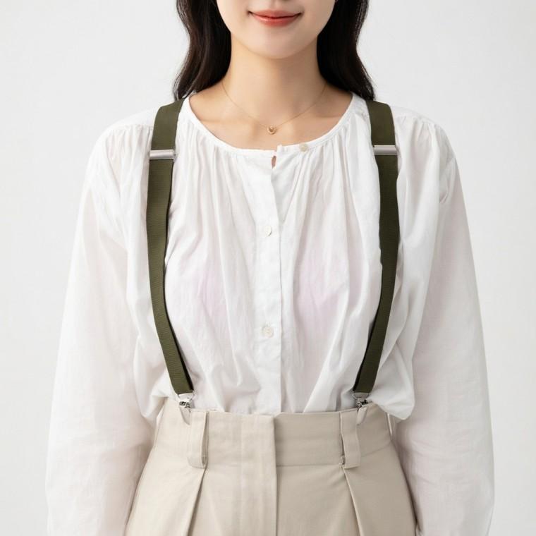 멜빵 카키색 성인용 카키 바지 패션소품