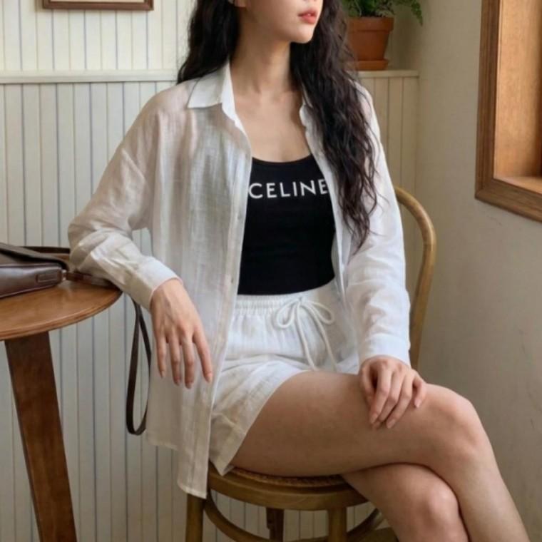 시스루 셔츠 숏팬츠 투피스