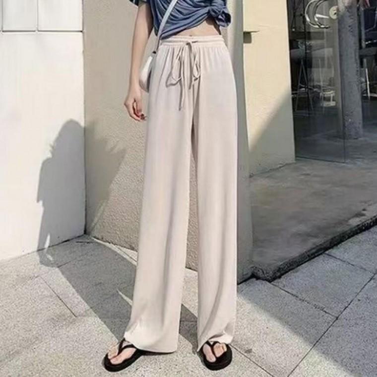 밴딩 골지 와이드 바지 여름 데일리 홈웨어 여성 편안한 롱 골지팬츠