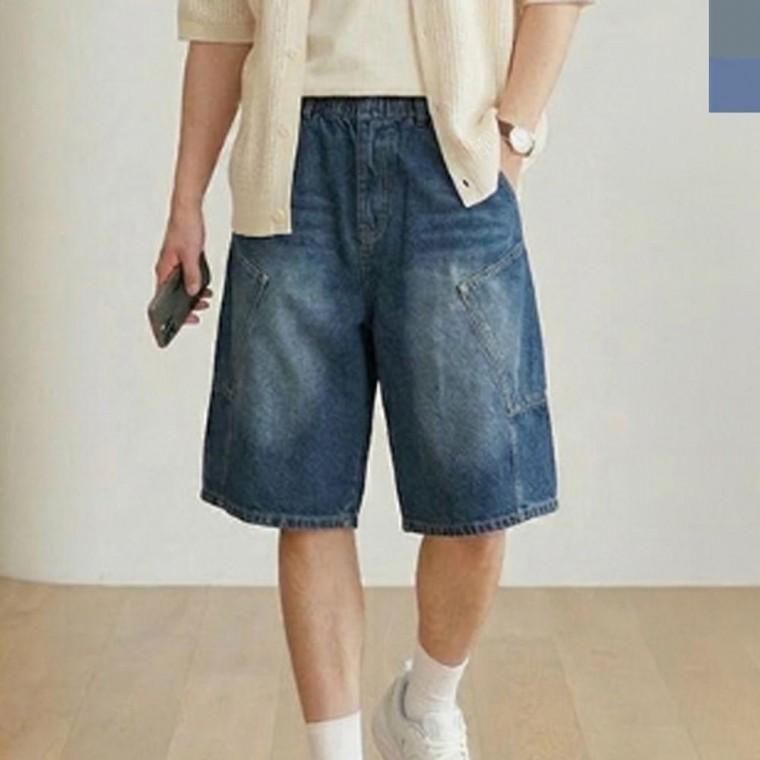 남성 카고 버뮤다 밴딩 데님 팬츠 1P 캐주얼 여름 데일리 청반바지 패션