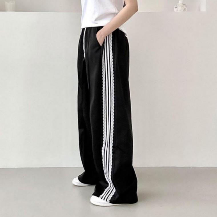 레이스 와이드 팬츠 데일리 여름 여성 긴바지 주름 통바지 플 이지웨어