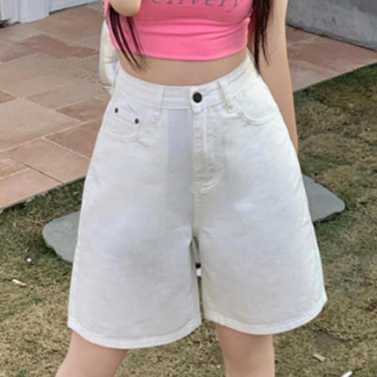 탄탄 코튼 데님하프팬츠 아이보리 여름 청반바지 여성 생지 백진 면반바지